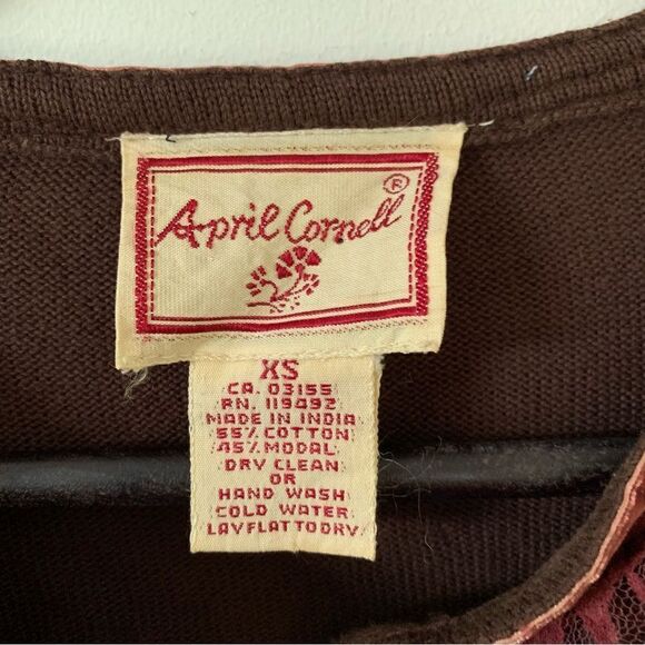 April Cornell Brown Burgundy Lace Buttoned Cardigan Sweater - Picture 5 of 7